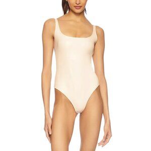 Susana Monaco XS Bodysuit $148 Faux Leather Blanched Almond NWT